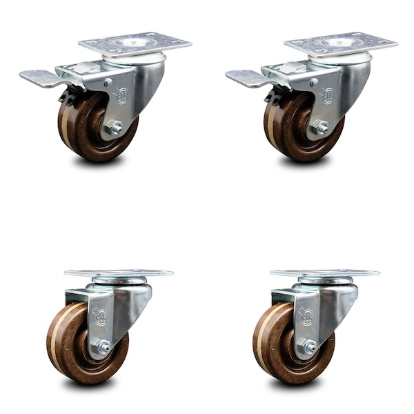 Service Caster 3 Inch High Temp Phenolic Wheel Swivel Top Plate Caster Total Lock Brakes, 2PK SCC-TTL20S314-PHRHT-2-S-2 - main